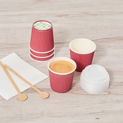 Restpresso 4 oz Crimson Paper Coffee Cup - Ripple Wall - 2 1/2" x 2 1/2" x 2 1/4" - 25 count box