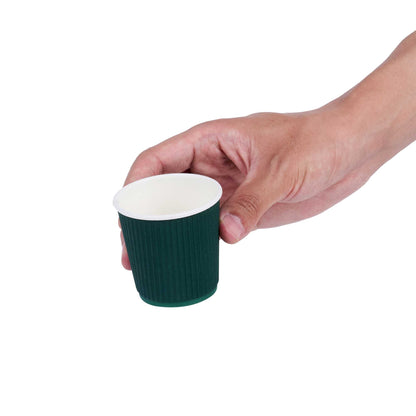 Restpresso 4 oz Forest Green Paper Coffee Cup - Ripple Wall - 2 1/2" x 2 1/2" x 2 1/4" - 25 count box