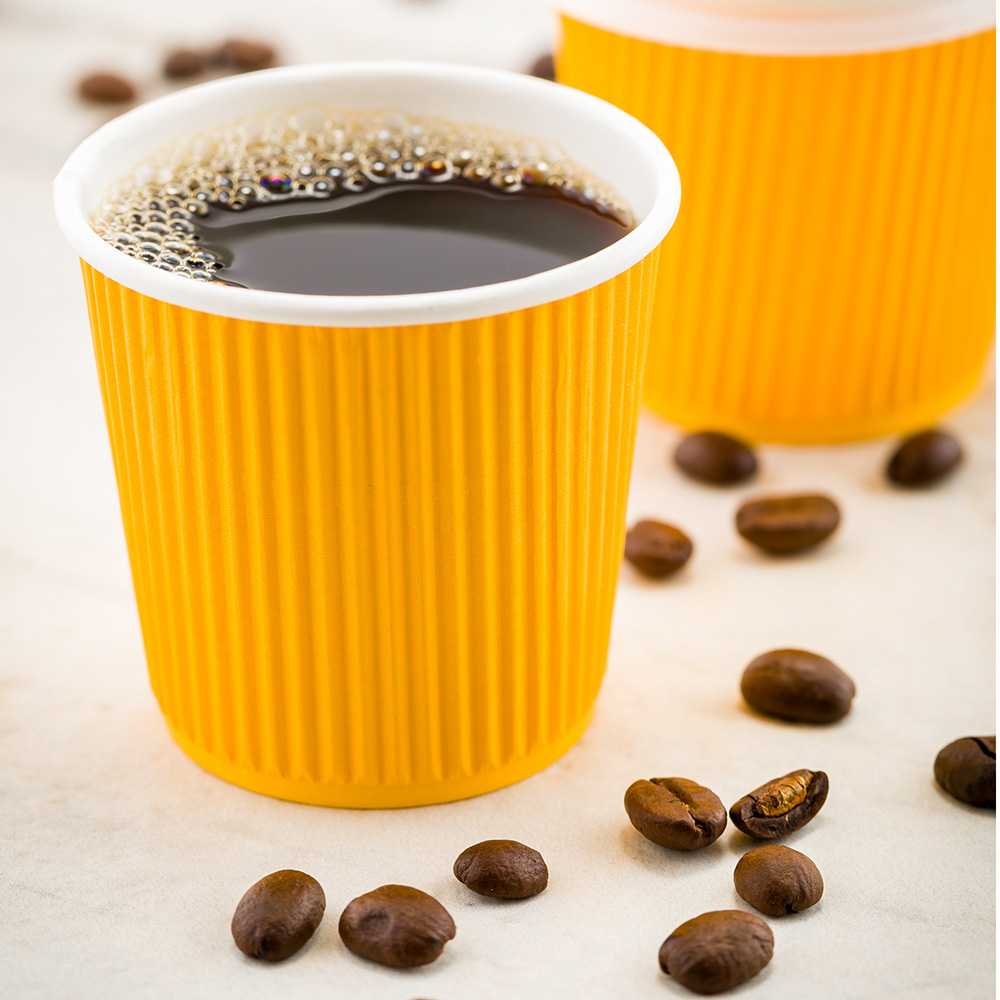 Restpresso 4 oz Yellow Paper Coffee Cup - Ripple Wall - 2 1/2" x 2 1/2" x 2 1/4" - 25 count box