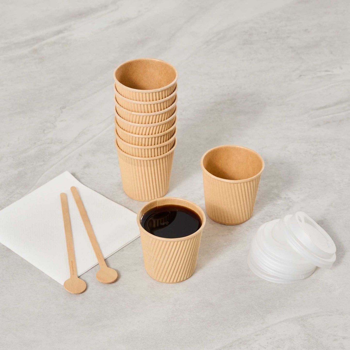 Restpresso 4 oz Kraft Paper Coffee Cup - Ripple Wall - 2 1/2" x 2 1/2" x 2 1/4" - 25 count box