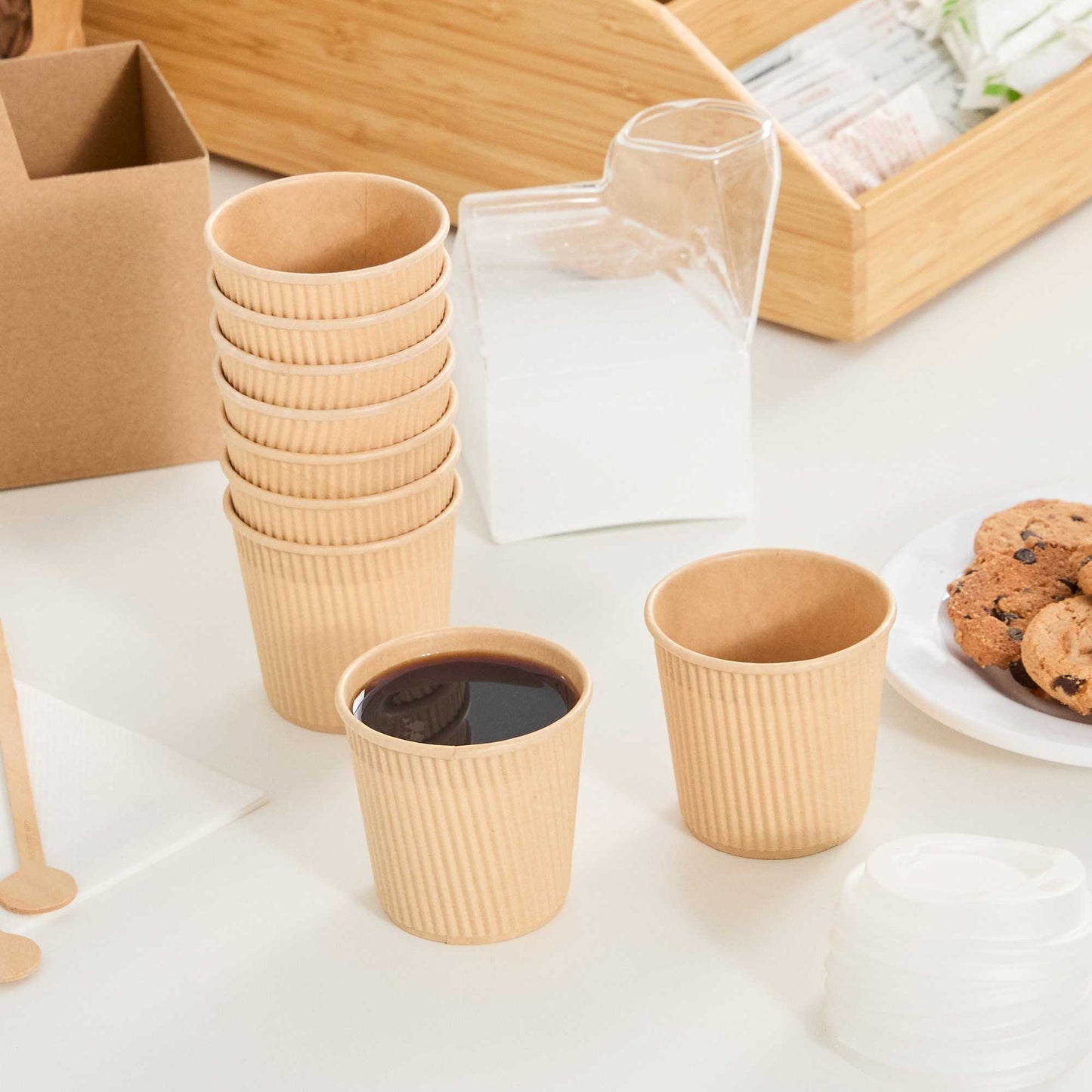 Restpresso 4 oz Kraft Paper Coffee Cup - Ripple Wall - 2 1/2" x 2 1/2" x 2 1/4" - 500 count box