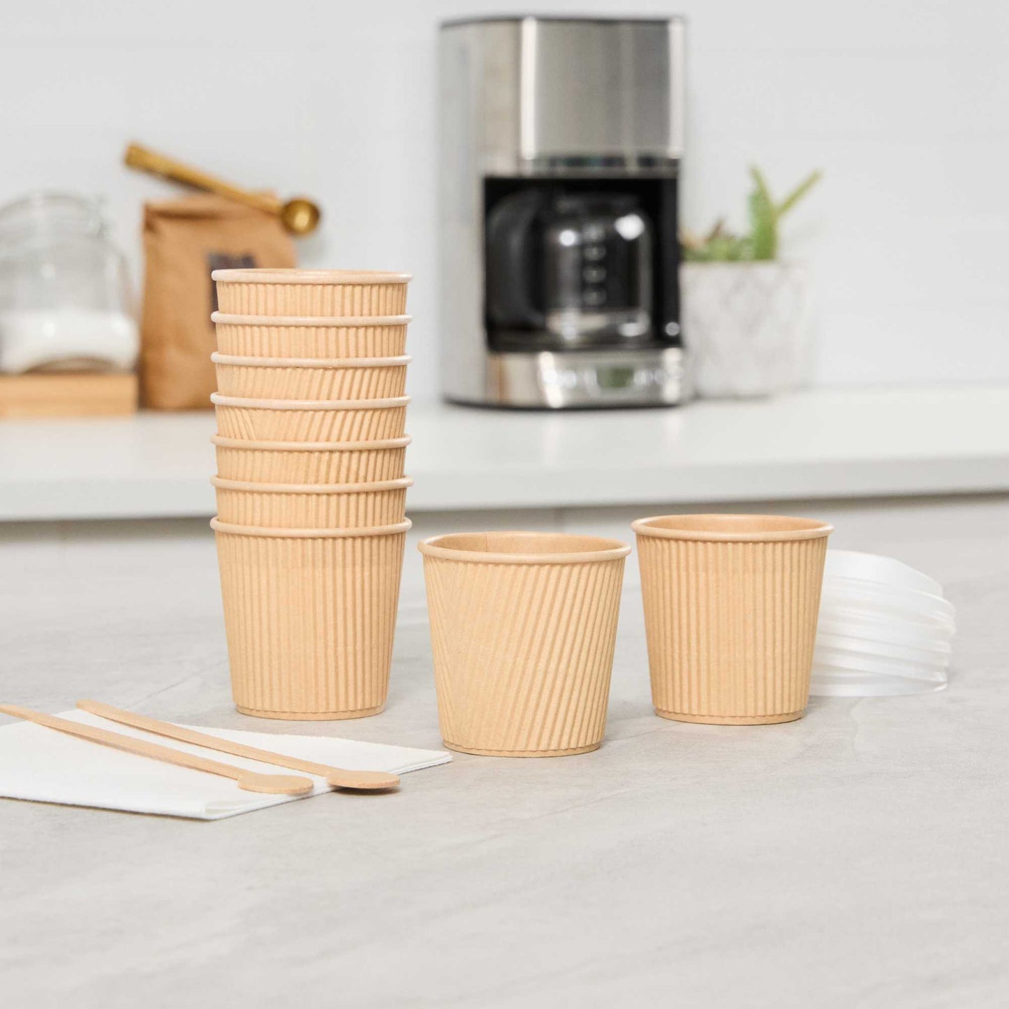 Restpresso 4 oz Kraft Paper Coffee Cup - Ripple Wall - 2 1/2" x 2 1/2" x 2 1/4" - 500 count box