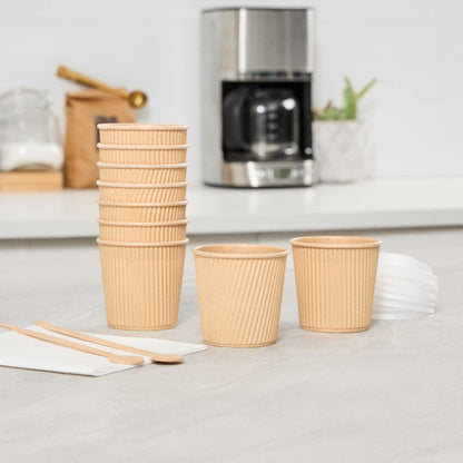 Restpresso 4 oz Kraft Paper Coffee Cup - Ripple Wall - 2 1/2" x 2 1/2" x 2 1/4" - 500 count box
