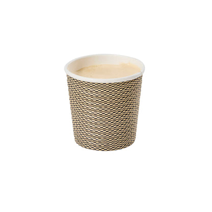 Restpresso 4 oz Mocha Pin Check Paper Coffee Cup - Spiral Wall - 2 1/2" x 2 1/2" x 2 1/4" - 500 count box