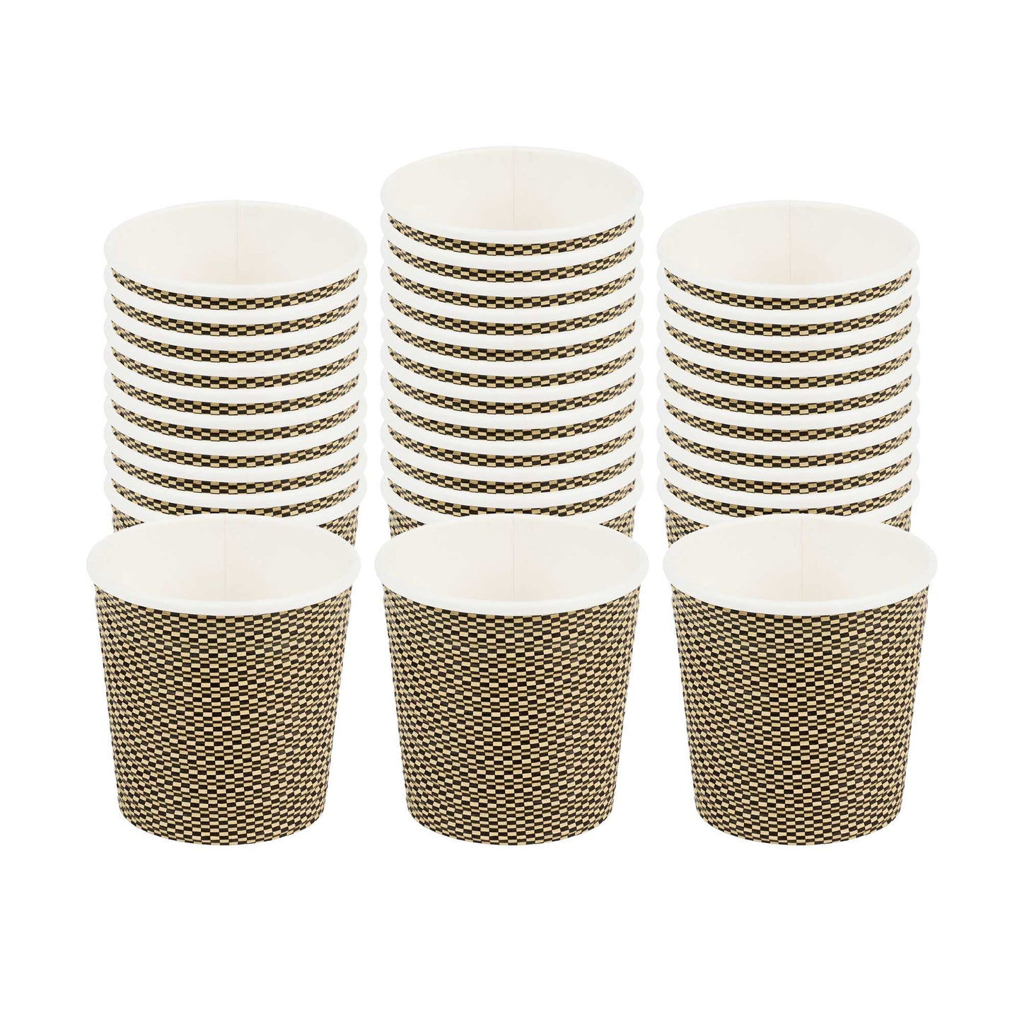 Restpresso 4 oz Mocha Pin Check Paper Coffee Cup - Spiral Wall - 2 1/2" x 2 1/2" x 2 1/4" - 25 count box