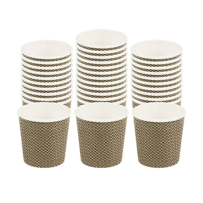 Restpresso 4 oz Mocha Pin Check Paper Coffee Cup - Spiral Wall - 2 1/2" x 2 1/2" x 2 1/4" - 25 count box