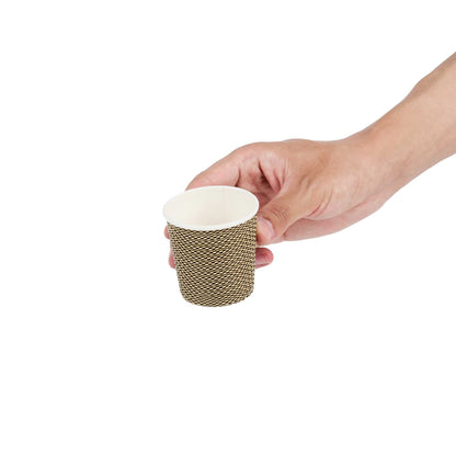 Restpresso 4 oz Mocha Pin Check Paper Coffee Cup - Spiral Wall - 2 1/2" x 2 1/2" x 2 1/4" - 25 count box