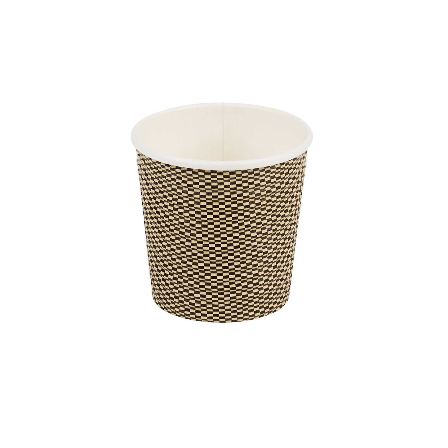 Restpresso 4 oz Mocha Pin Check Paper Coffee Cup - Spiral Wall - 2 1/2" x 2 1/2" x 2 1/4" - 25 count box