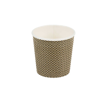 Restpresso 4 oz Mocha Pin Check Paper Coffee Cup - Spiral Wall - 2 1/2" x 2 1/2" x 2 1/4" - 25 count box