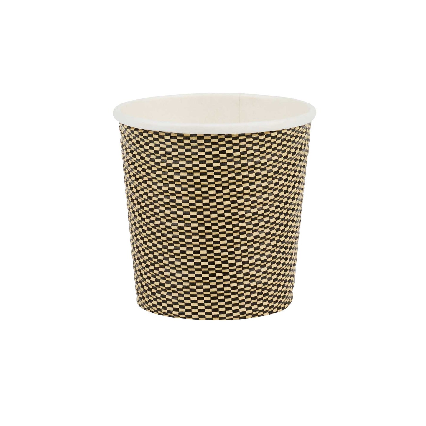 Restpresso 4 oz Mocha Pin Check Paper Coffee Cup - Spiral Wall - 2 1/2" x 2 1/2" x 2 1/4" - 500 count box
