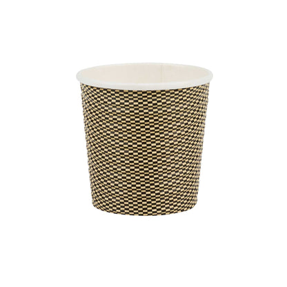 Restpresso 4 oz Mocha Pin Check Paper Coffee Cup - Spiral Wall - 2 1/2" x 2 1/2" x 2 1/4" - 500 count box