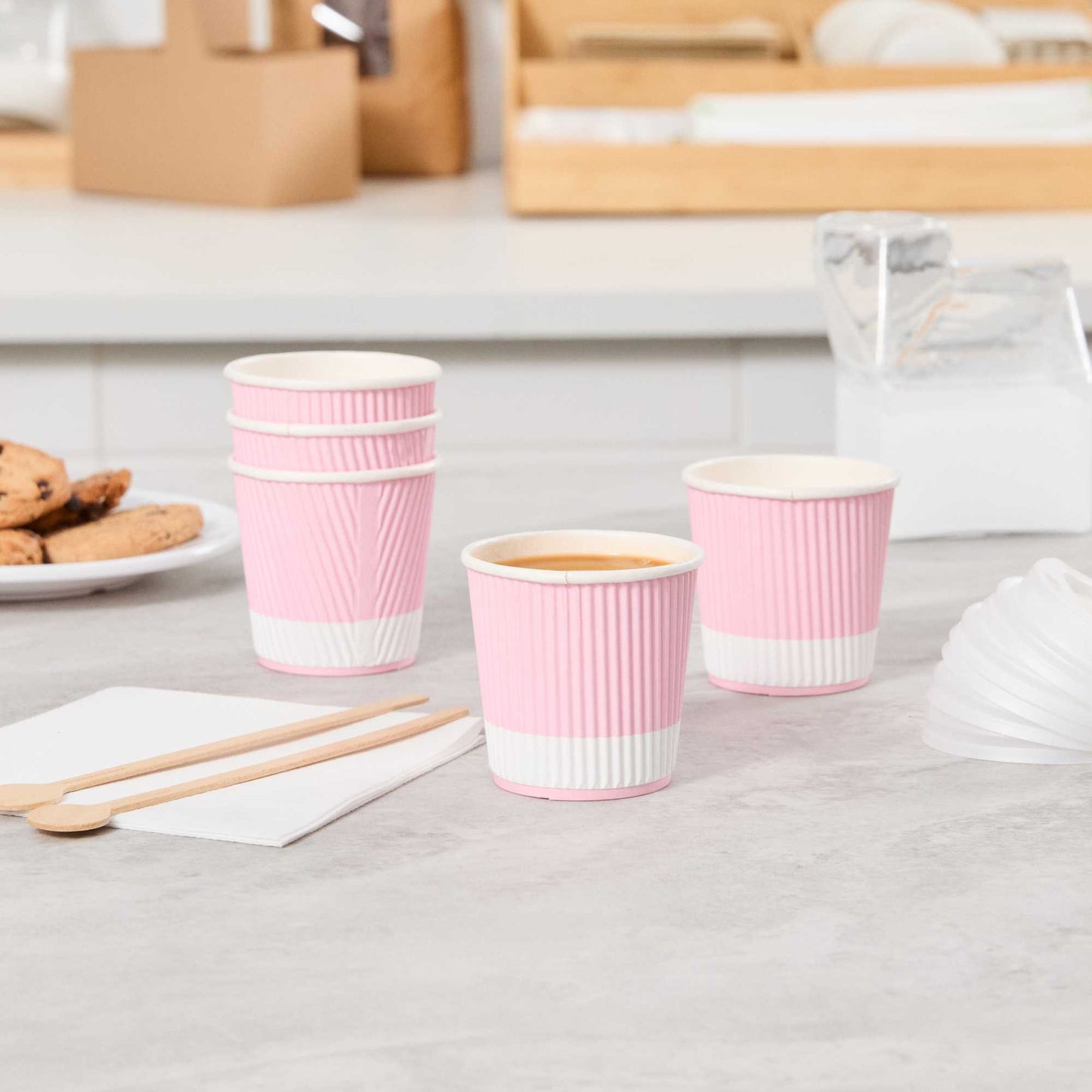Restpresso 4 oz Light Pink Paper Coffee Cup - Ripple Wall - 2 1/2" x 2 1/2" x 2 1/4" - 25 count box