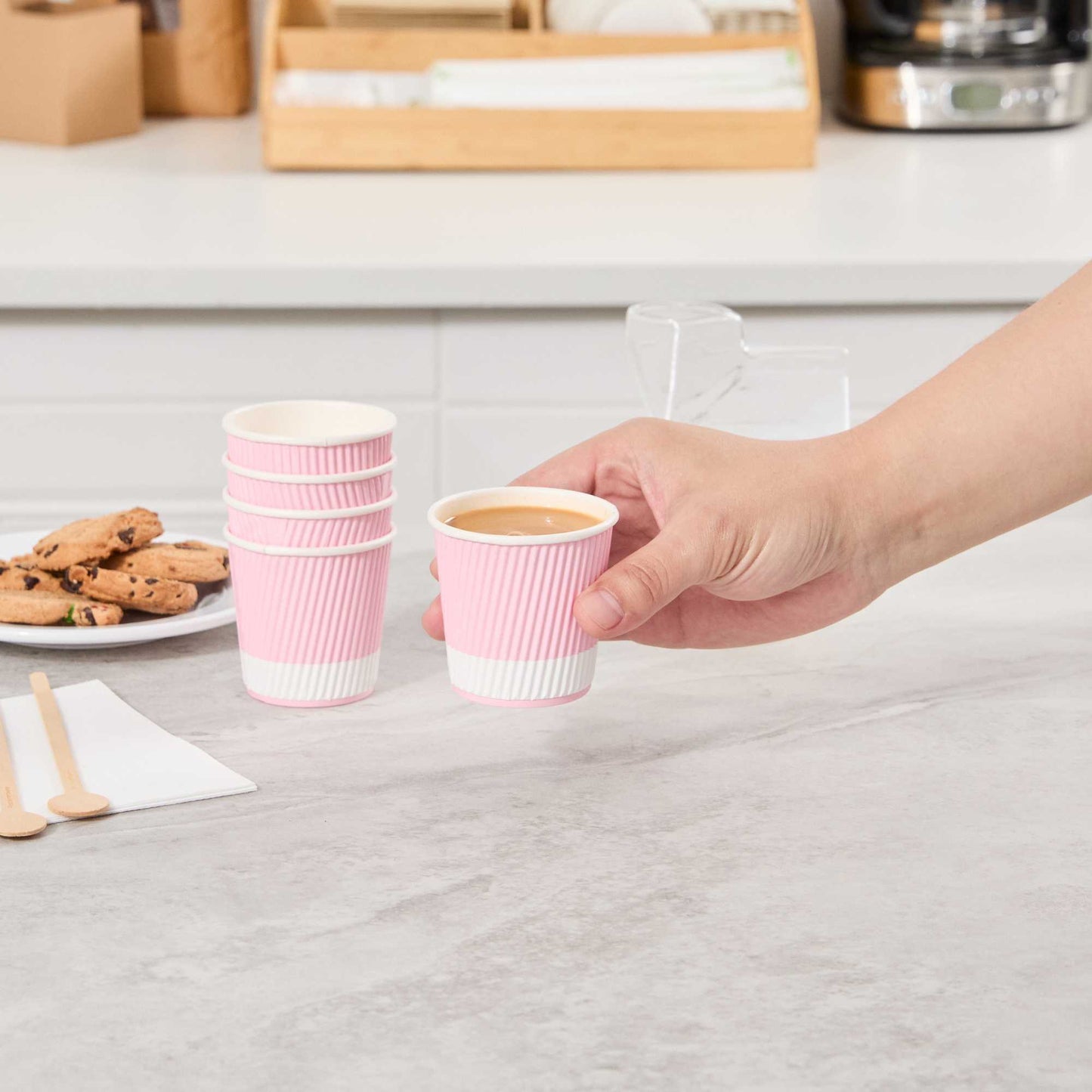 Restpresso 4 oz Light Pink Paper Coffee Cup - Ripple Wall - 2 1/2" x 2 1/2" x 2 1/4" - 500 count box