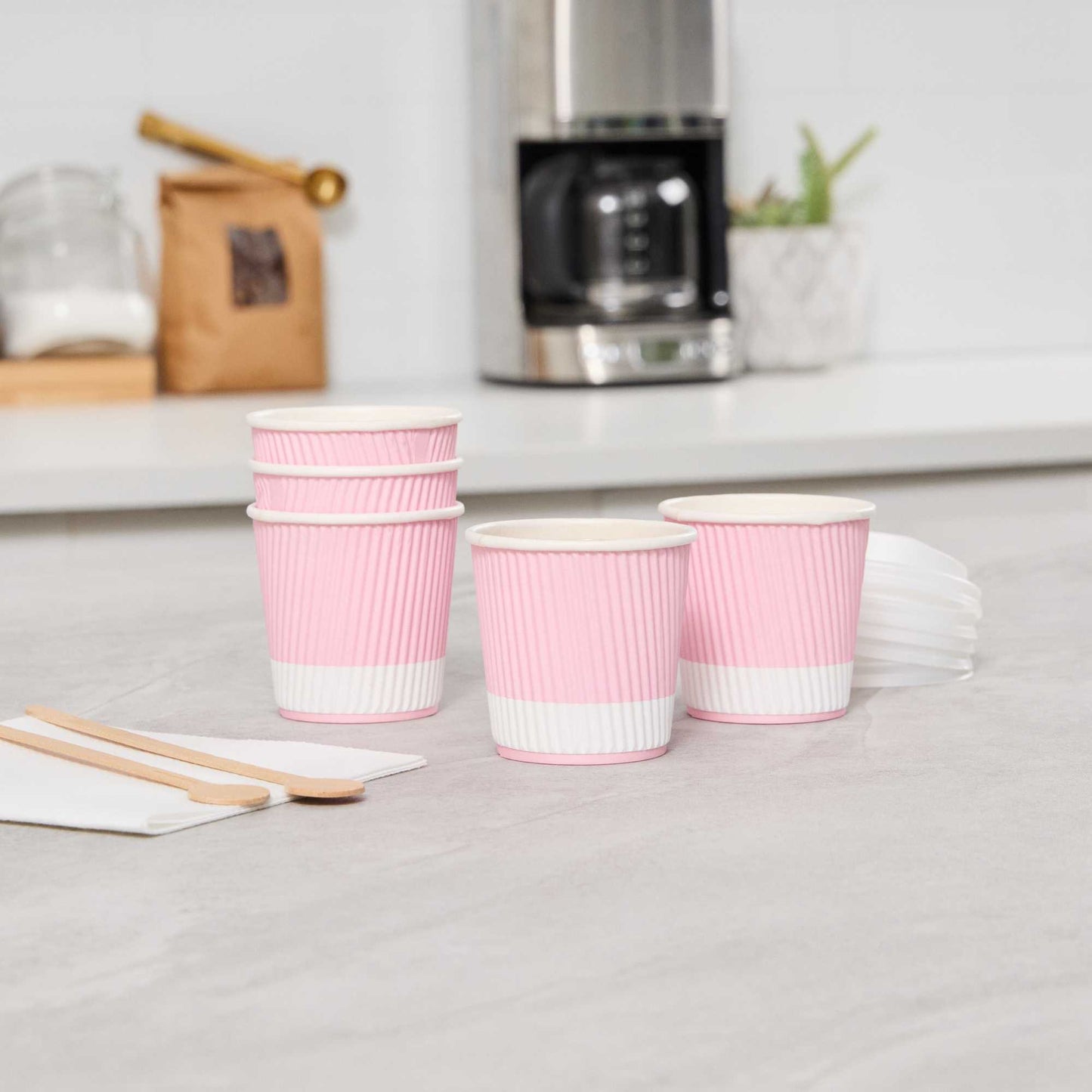 Restpresso 4 oz Light Pink Paper Coffee Cup - Ripple Wall - 2 1/2" x 2 1/2" x 2 1/4" - 500 count box