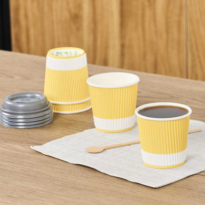 Restpresso 4 oz Light Yellow Paper Coffee Cup - Ripple Wall - 2 1/2" x 2 1/2" x 2 1/4" - 25 count box