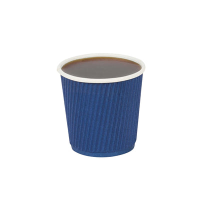 Restpresso 4 oz Midnight Blue Paper Coffee Cup - Ripple Wall - 2 1/2" x 2 1/2" x 2 1/4" - 25 count box