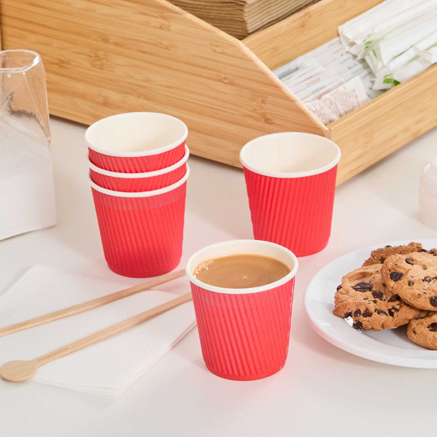 Restpresso 4 oz Red Paper Coffee Cup - Ripple Wall - 2 1/2" x 2 1/2" x 2 1/4" - 25 count box