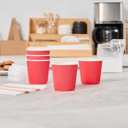 Restpresso 4 oz Red Paper Coffee Cup - Ripple Wall - 2 1/2" x 2 1/2" x 2 1/4" - 25 count box