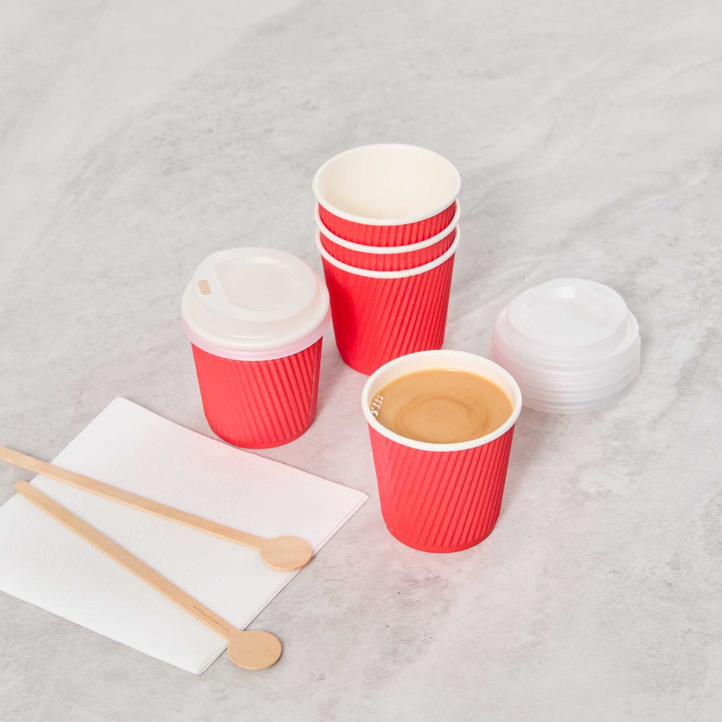 Restpresso 4 oz Red Paper Coffee Cup - Ripple Wall - 2 1/2" x 2 1/2" x 2 1/4" - 25 count box