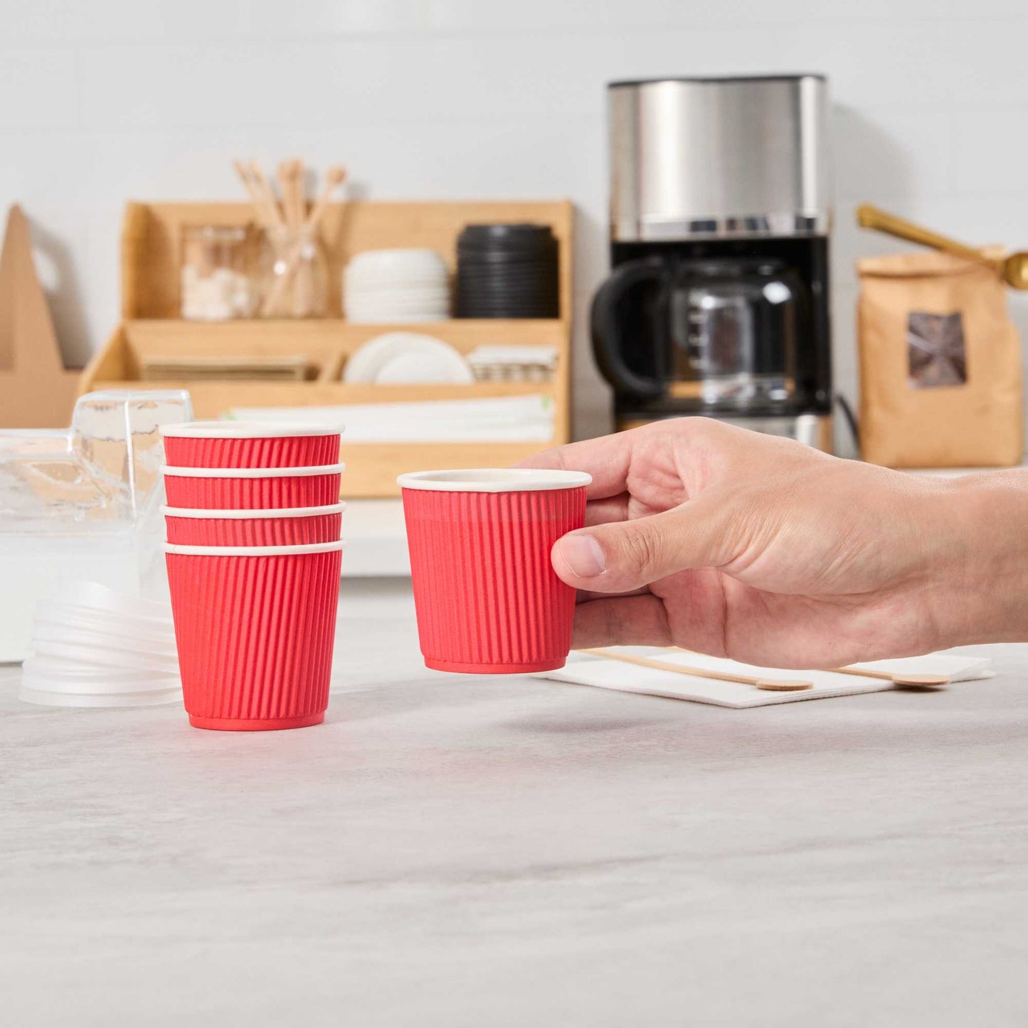 Restpresso 4 oz Red Paper Coffee Cup - Ripple Wall - 2 1/2" x 2 1/2" x 2 1/4" - 500 count box