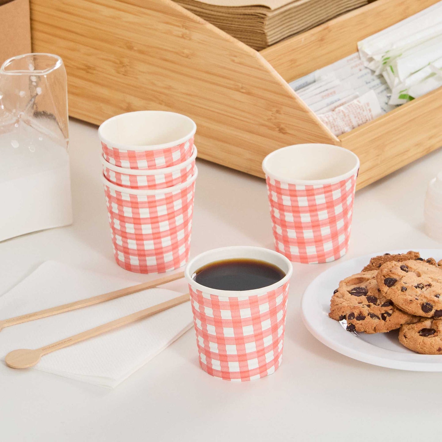 Restpresso 4 oz Picnic Print Paper Coffee Cup - Spiral Wall - 2 1/2" x 2 1/2" x 2 1/4" - 25 count box