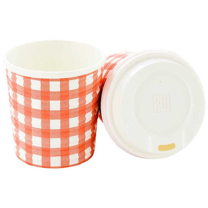 Restpresso 4 oz Picnic Print Paper Coffee Cup - Spiral Wall - 2 1/2" x 2 1/2" x 2 1/4" - 25 count box