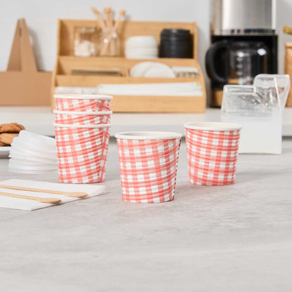Restpresso 4 oz Picnic Print Paper Coffee Cup - Spiral Wall - 2 1/2" x 2 1/2" x 2 1/4" - 25 count box