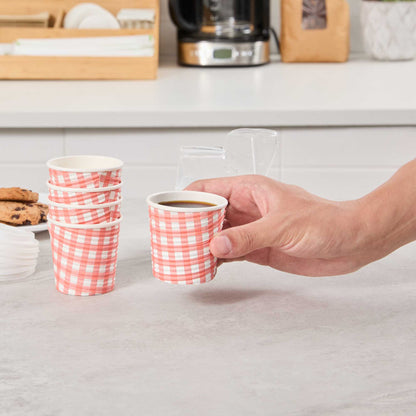 Restpresso 4 oz Picnic Print Paper Coffee Cup - Spiral Wall - 2 1/2" x 2 1/2" x 2 1/4" - 25 count box