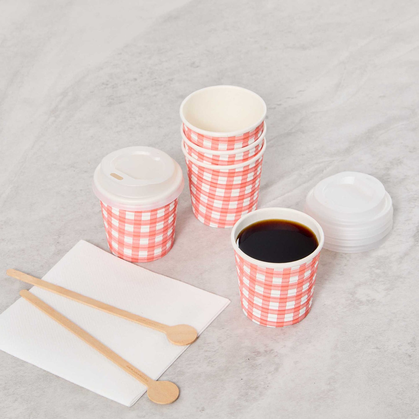 Restpresso 4 oz Picnic Print Paper Coffee Cup - Spiral Wall - 2 1/2" x 2 1/2" x 2 1/4" - 25 count box