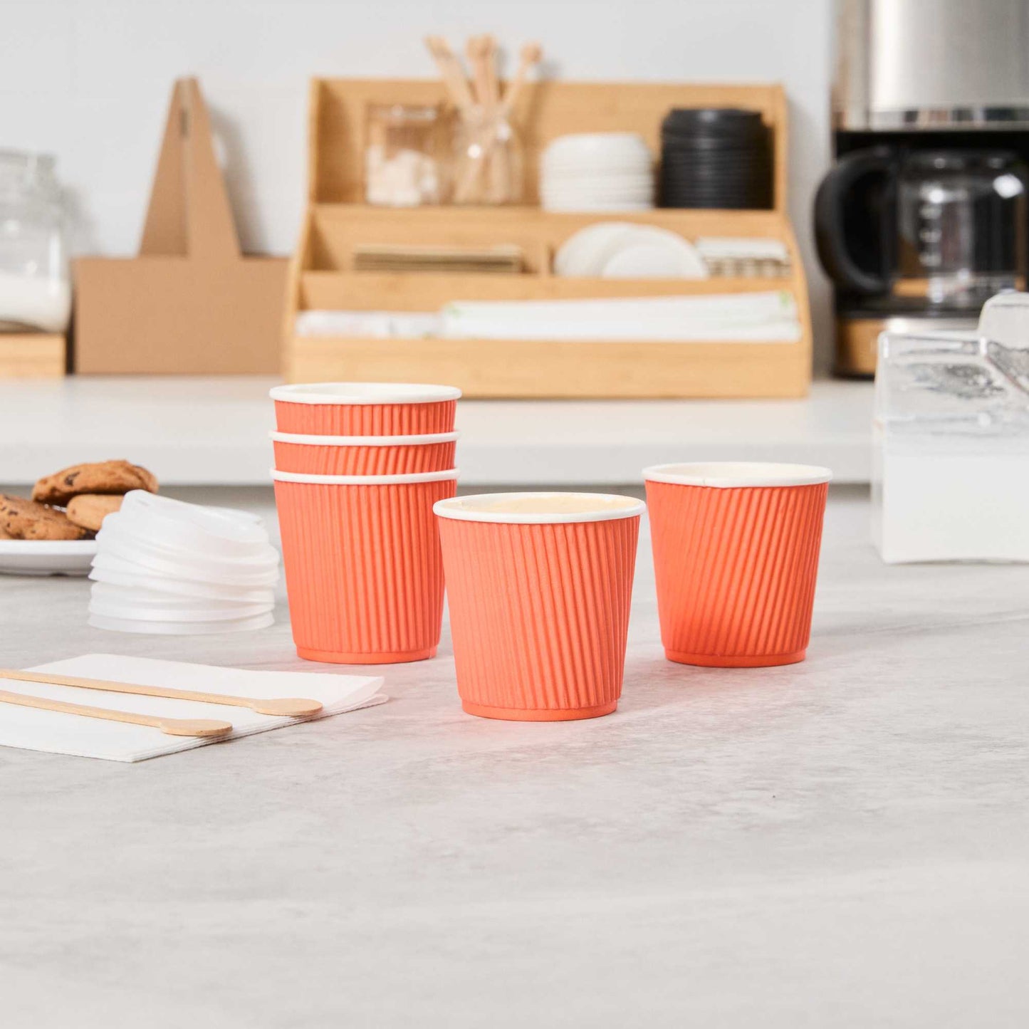 Restpresso 4 oz Tangerine Orange Paper Coffee Cup - Ripple Wall - 2 1/2" x 2 1/2" x 2 1/4" - 25 count box