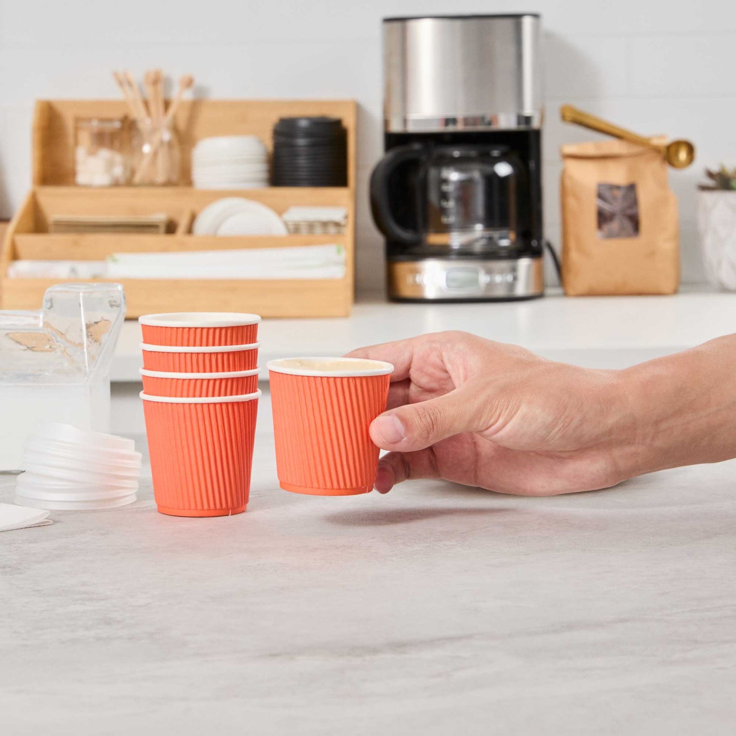Restpresso 4 oz Tangerine Orange Paper Coffee Cup - Ripple Wall - 2 1/2" x 2 1/2" x 2 1/4" - 500 count box