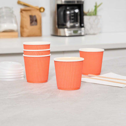 Restpresso 4 oz Tangerine Orange Paper Coffee Cup - Ripple Wall - 2 1/2" x 2 1/2" x 2 1/4" - 500 count box