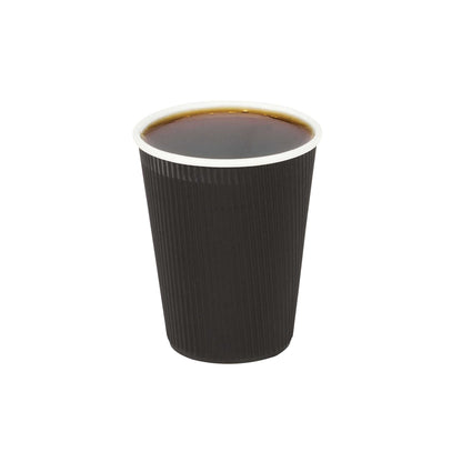 Restpresso 12 oz Black Paper Coffee Cup - Ripple Wall - 3 1/2" x 3 1/2" x 4 1/4" - 500 count box