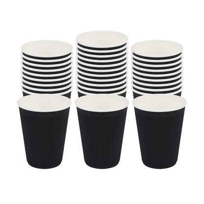 Restpresso 12 oz Black Paper Coffee Cup - Ripple Wall - 3 1/2" x 3 1/2" x 4 1/4" - 25 count box