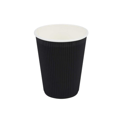 Restpresso 12 oz Black Paper Coffee Cup - Ripple Wall - 3 1/2" x 3 1/2" x 4 1/4" - 25 count box