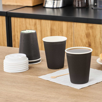 Restpresso 12 oz Black Paper Coffee Cup - Ripple Wall - 3 1/2" x 3 1/2" x 4 1/4" - 500 count box