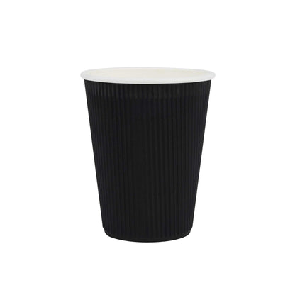 Restpresso 12 oz Black Paper Coffee Cup - Ripple Wall - 3 1/2" x 3 1/2" x 4 1/4" - 500 count box