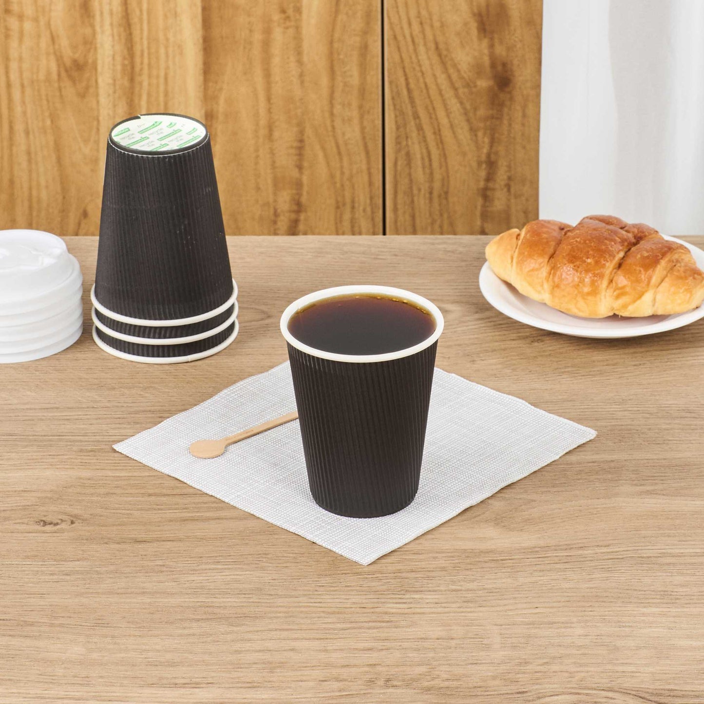 Restpresso 12 oz Black Paper Coffee Cup - Ripple Wall - 3 1/2" x 3 1/2" x 4 1/4" - 500 count box