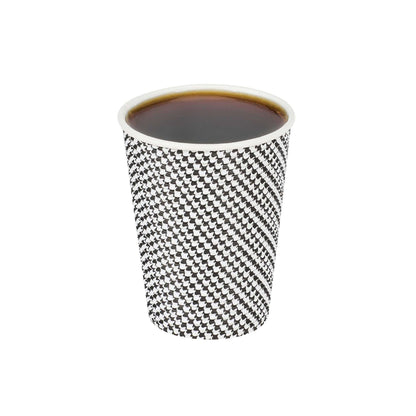 Restpresso 12 oz Houndstooth Paper Coffee Cup - Spiral Wall - 3 1/2" x 3 1/2" x 4 1/4" - 25 count box