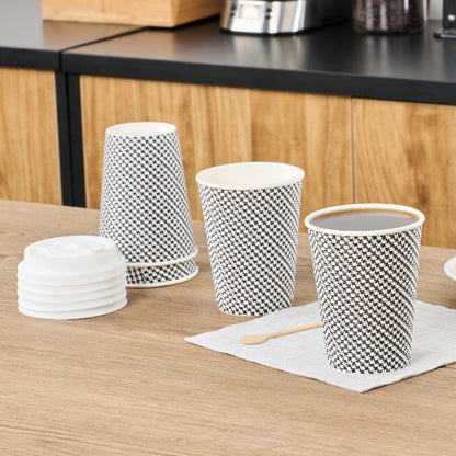 Restpresso 12 oz Houndstooth Paper Coffee Cup - Spiral Wall - 3 1/2" x 3 1/2" x 4 1/4" - 25 count box