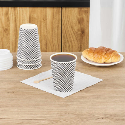 Restpresso 12 oz Houndstooth Paper Coffee Cup - Spiral Wall - 3 1/2" x 3 1/2" x 4 1/4" - 25 count box