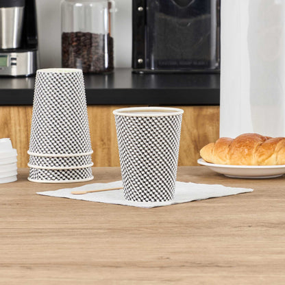 Restpresso 12 oz Houndstooth Paper Coffee Cup - Spiral Wall - 3 1/2" x 3 1/2" x 4 1/4" - 25 count box