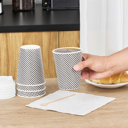 Restpresso 12 oz Houndstooth Paper Coffee Cup - Spiral Wall - 3 1/2" x 3 1/2" x 4 1/4" - 500 count box