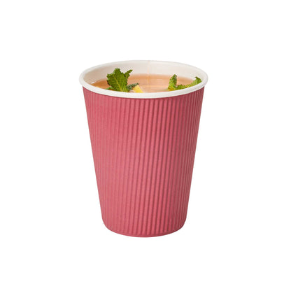 Restpresso 12 oz Crimson Paper Coffee Cup - Ripple Wall - 3 1/2" x 3 1/2" x 4 1/4" - 500 count box