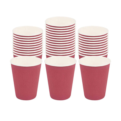 Restpresso 12 oz Crimson Paper Coffee Cup - Ripple Wall - 3 1/2" x 3 1/2" x 4 1/4" - 25 count box