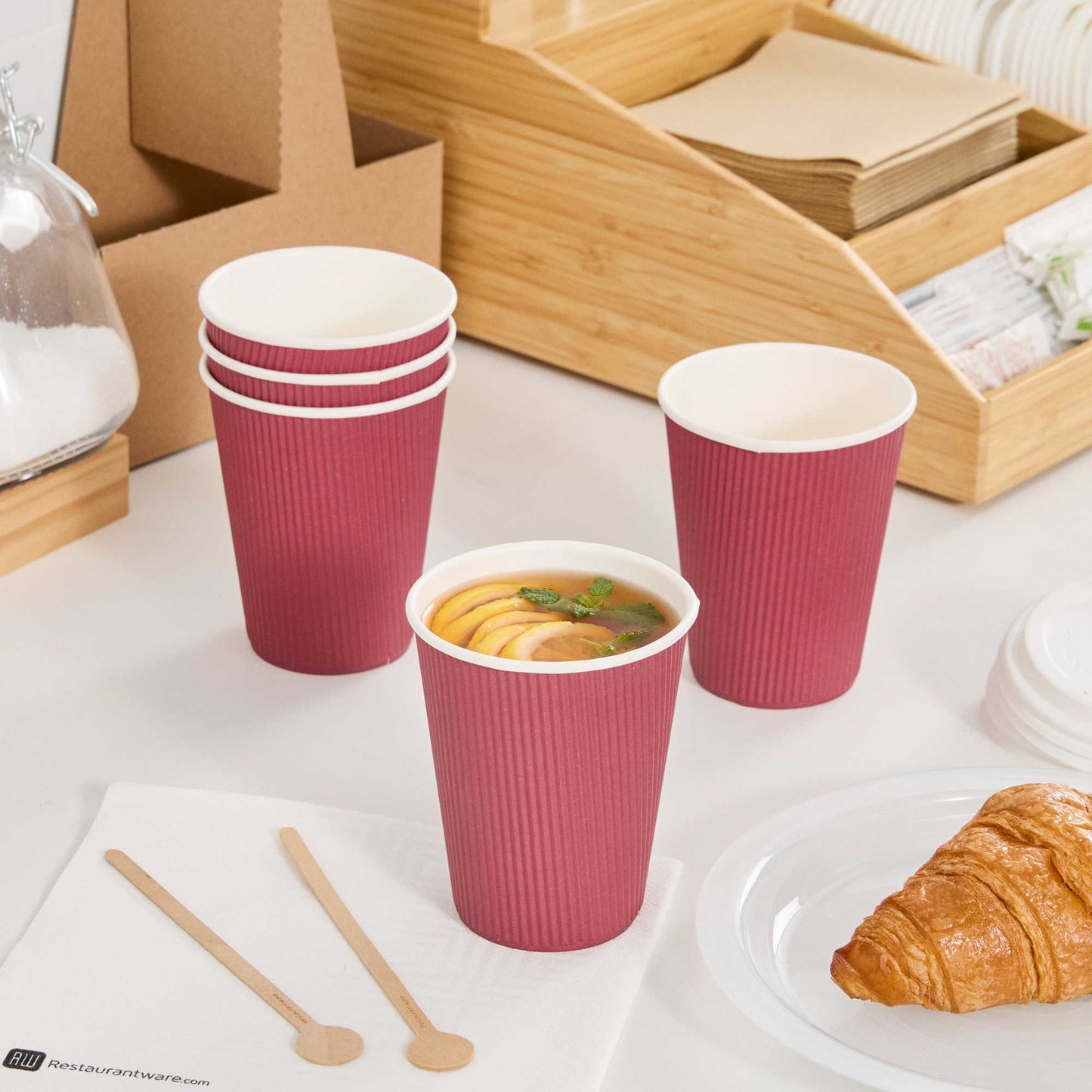 Restpresso 12 oz Crimson Paper Coffee Cup - Ripple Wall - 3 1/2" x 3 1/2" x 4 1/4" - 25 count box
