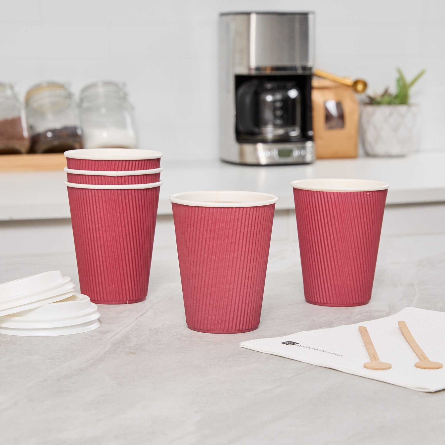 Restpresso 12 oz Crimson Paper Coffee Cup - Ripple Wall - 3 1/2" x 3 1/2" x 4 1/4" - 25 count box
