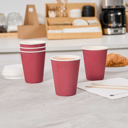 Restpresso 12 oz Crimson Paper Coffee Cup - Ripple Wall - 3 1/2" x 3 1/2" x 4 1/4" - 25 count box