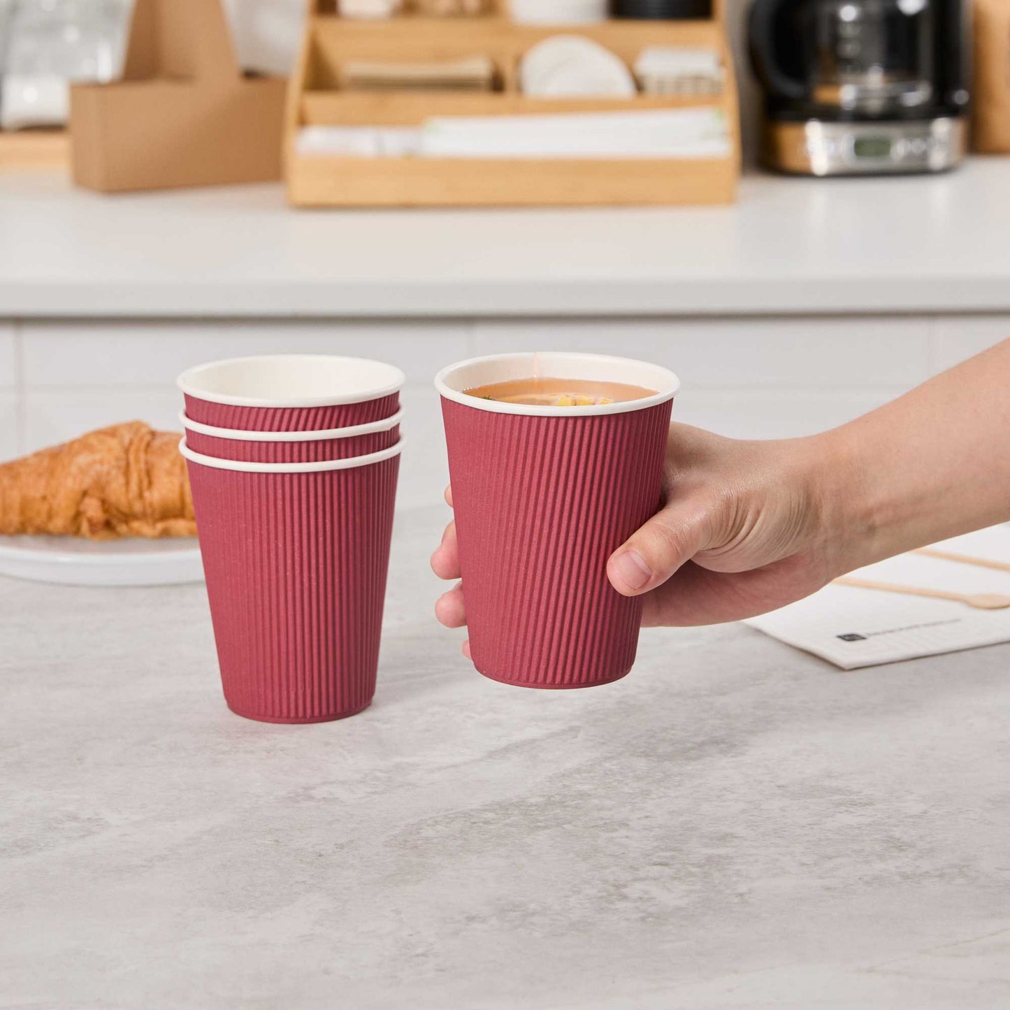 Restpresso 12 oz Crimson Paper Coffee Cup - Ripple Wall - 3 1/2" x 3 1/2" x 4 1/4" - 500 count box