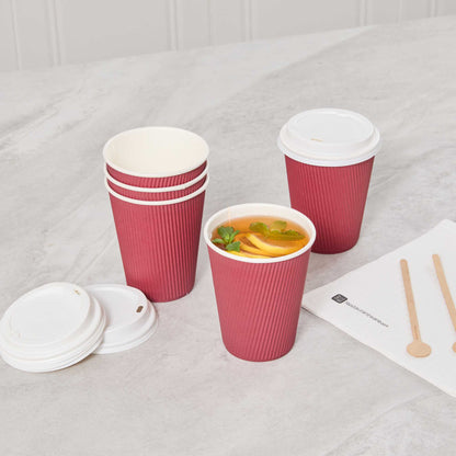 Restpresso 12 oz Crimson Paper Coffee Cup - Ripple Wall - 3 1/2" x 3 1/2" x 4 1/4" - 500 count box